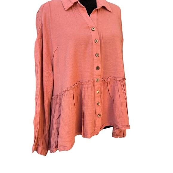 WISHLIST APPAREL women’s size L dusty coral button-down blouse - Picture 1 of 10